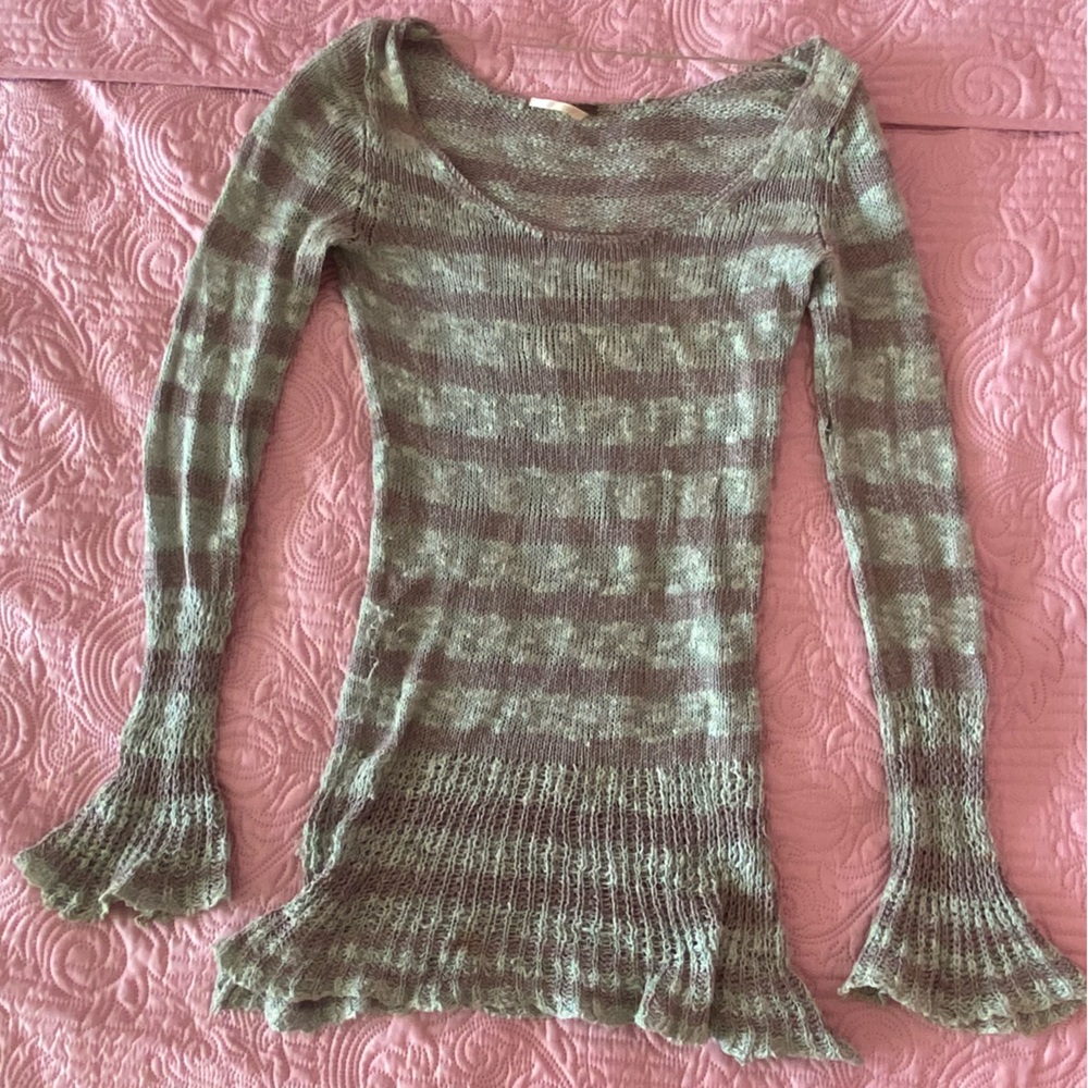 Free People Striped Knit Women's Bell Cuff Summer Sweater Extra Long Sleeves! 😻